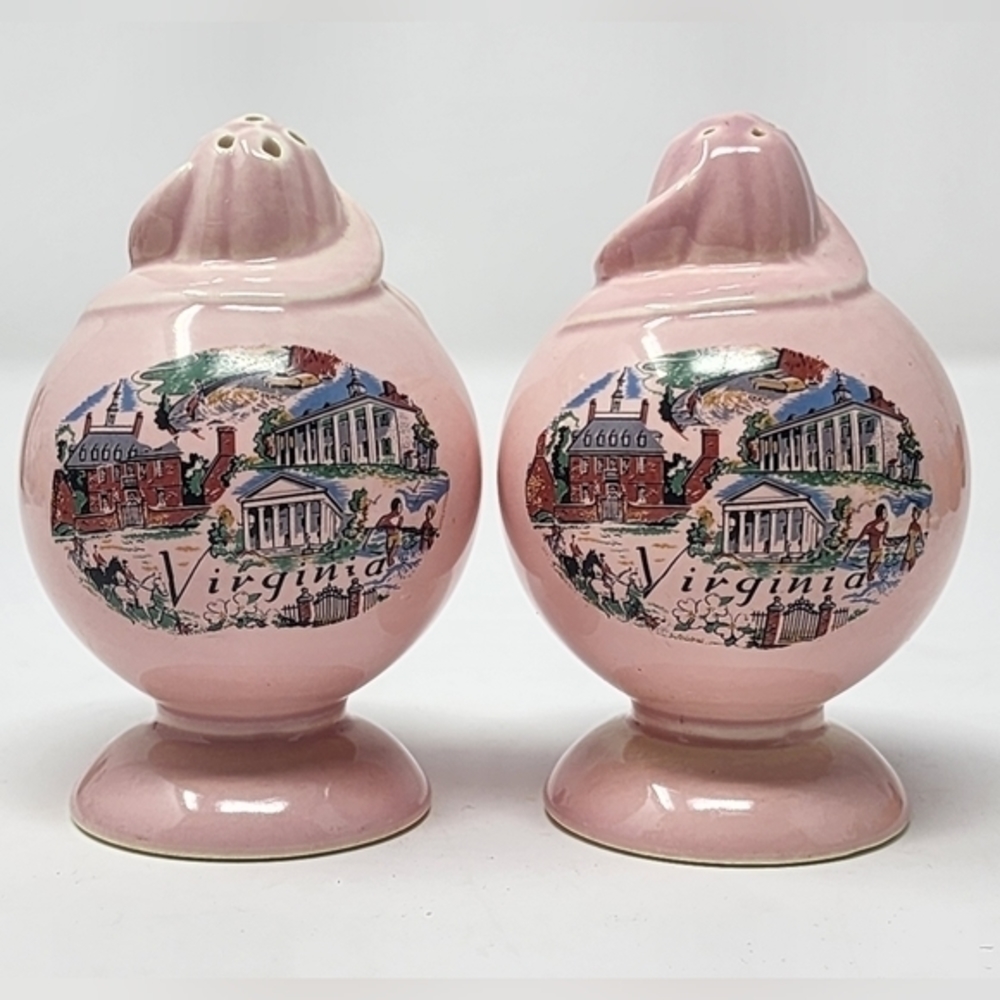 Vintage Pink Novelty Virginia Salt And Pepper Shakers
